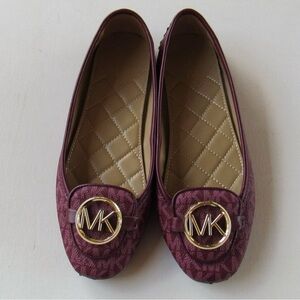 Michael Kors Women's Burgundy Flats with Gold Logo
